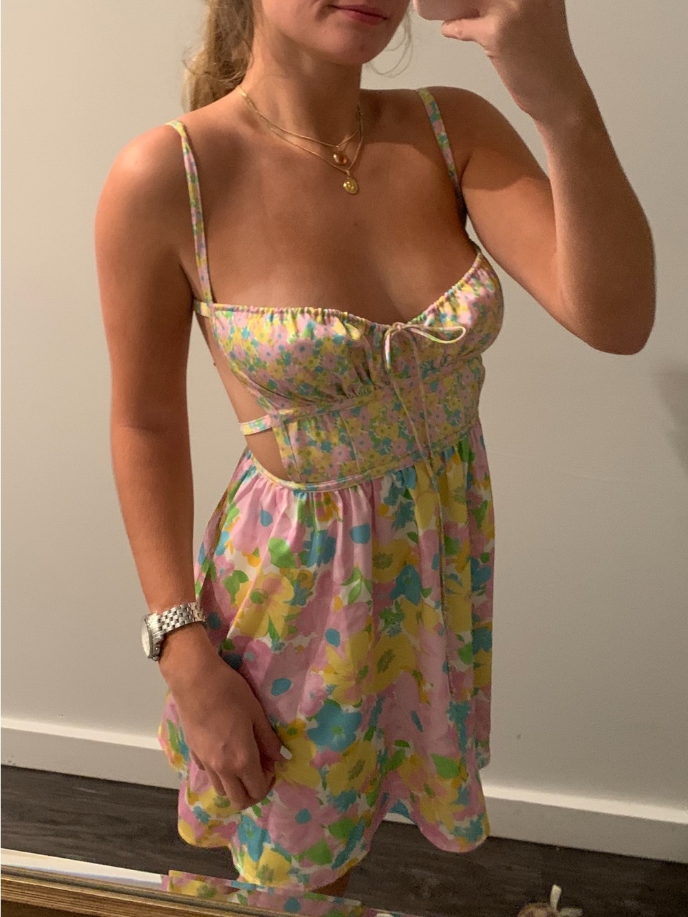 For Love And Lemons Pink Floral Tie-Front Dress